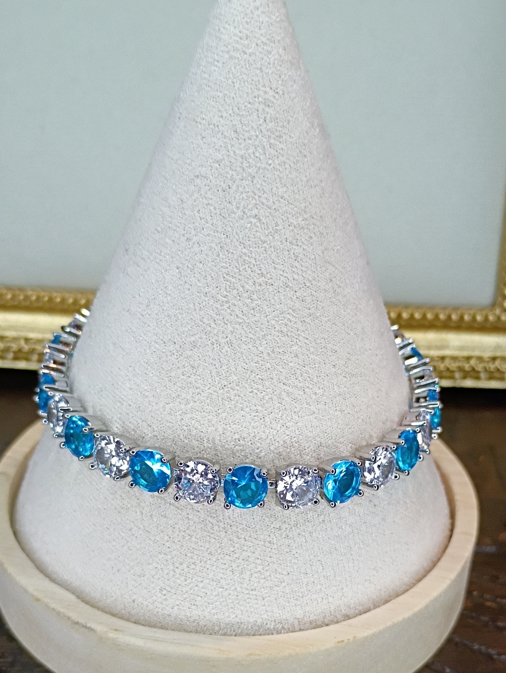 New Silver Tone & Blue and White Tennis Bracelet - Women's Jewelry 🚨